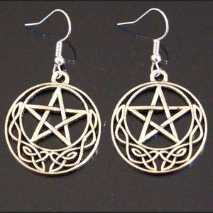 Sterling silver Celtic pentagram knot drop earrings